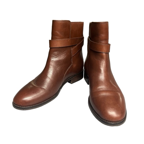 Tory Burch | Brooke Brown Leather Ankle Bootie With Strap Detailing - Picture 3 of 7